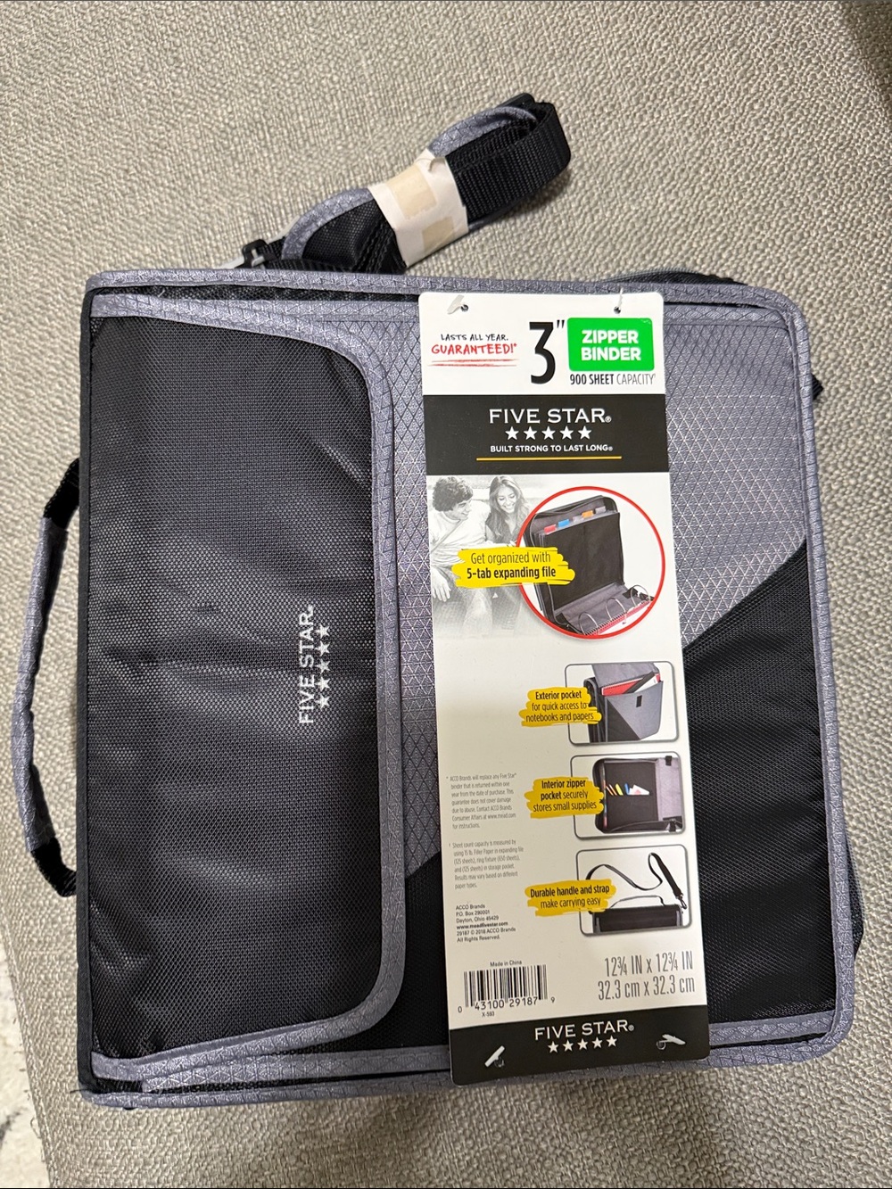 Five Star Black and Gray Zipper Binder Briefcase